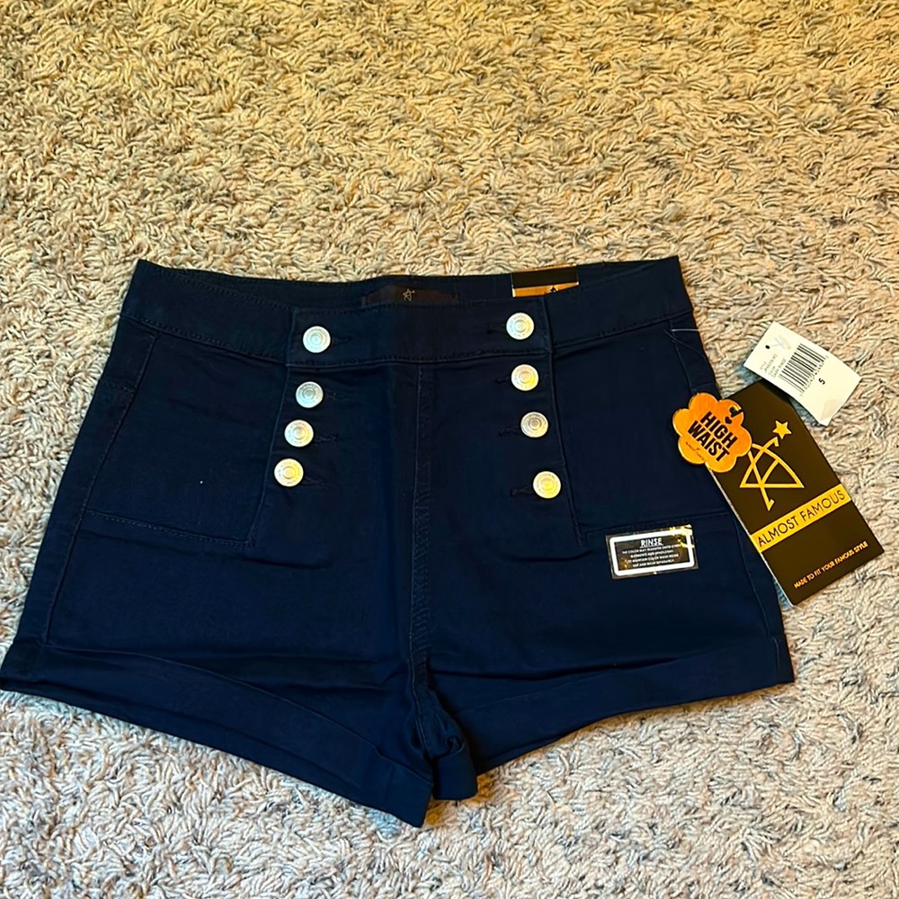 High Waisted Shorts - Navy Buttoned